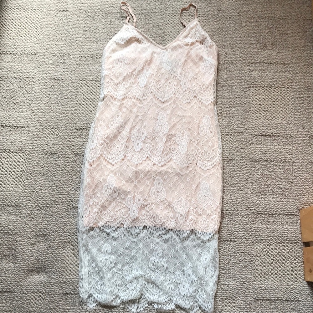 Delicate Peach Slip Dress with White Lace Layer